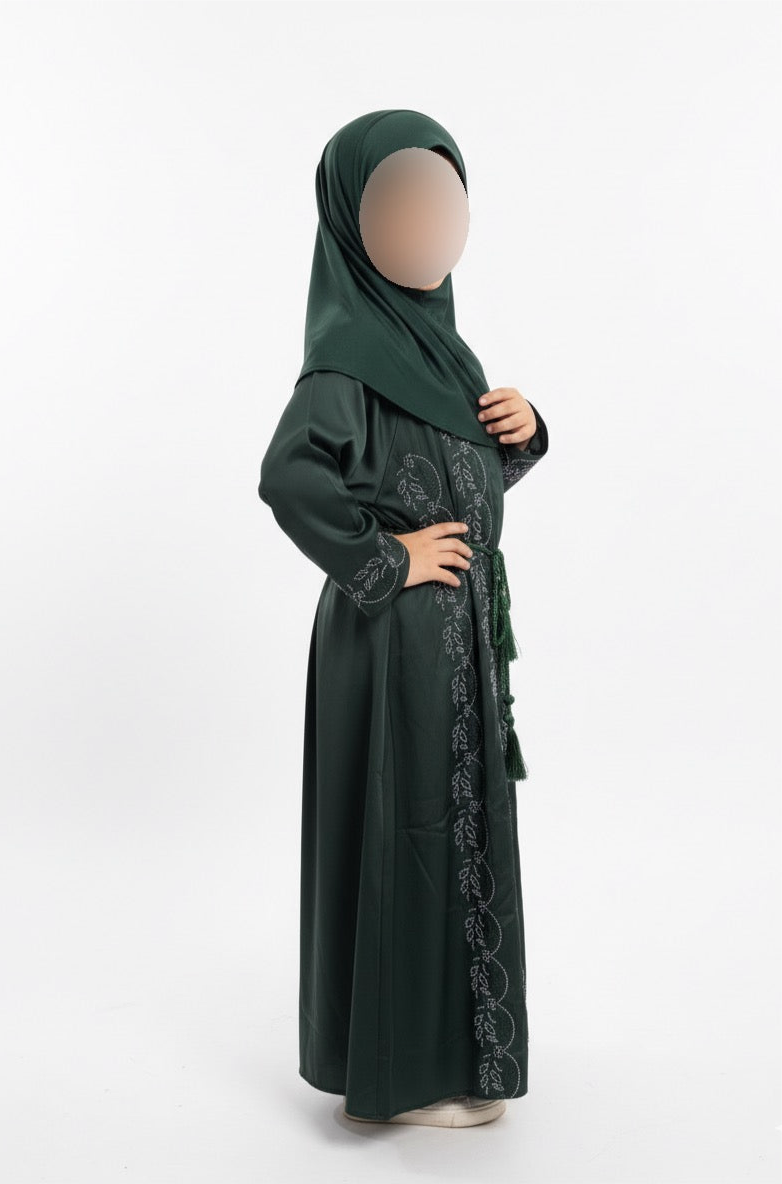 🌿 Emerald Beaded Girls Abaya
