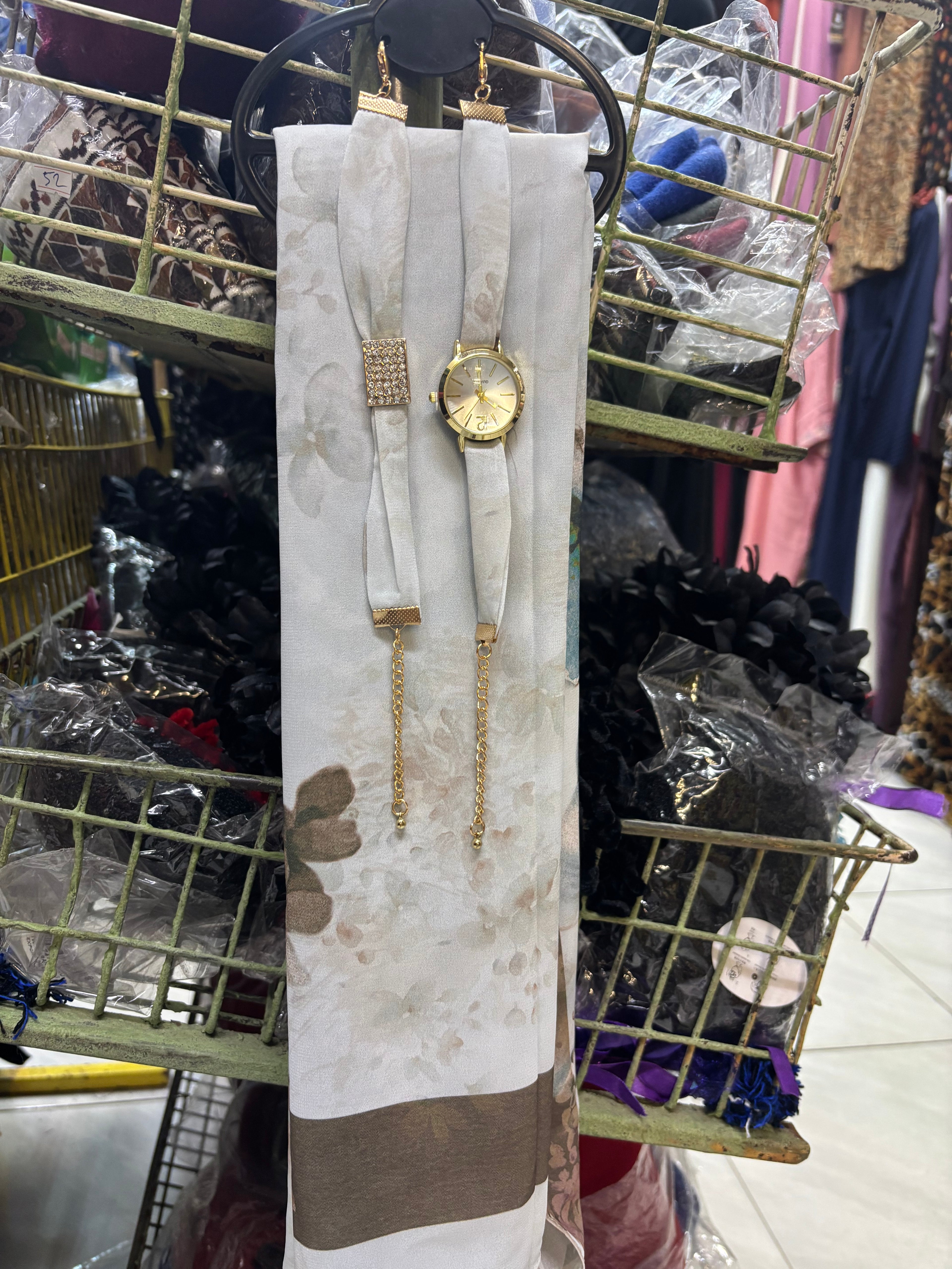 ✨ Floral Chiffon Scarf Watch Set