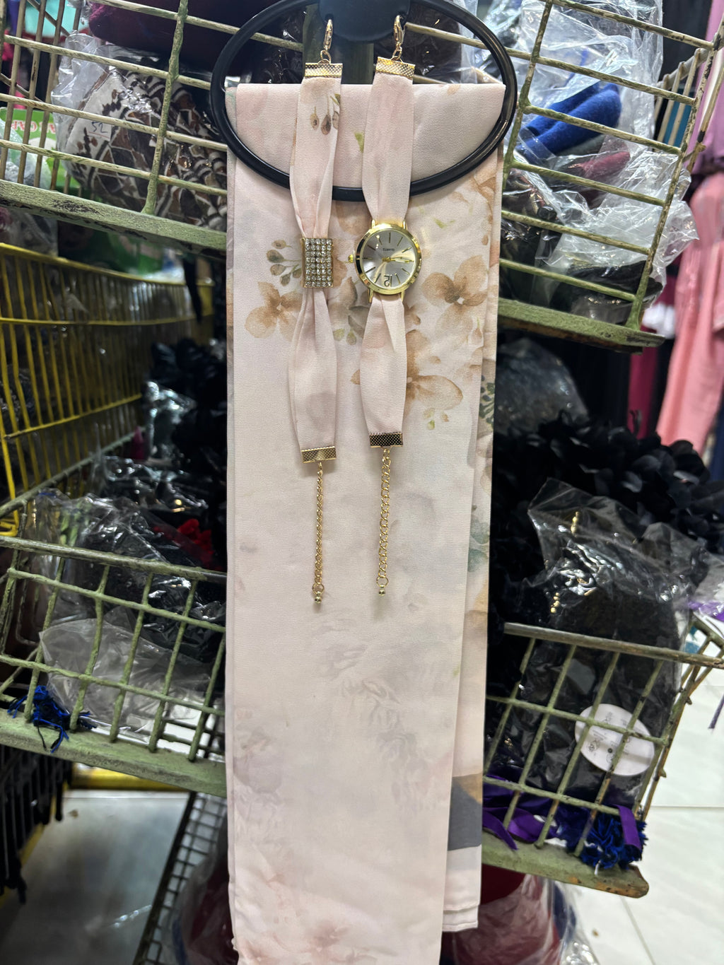 ✨ Floral Chiffon Scarf Watch Set