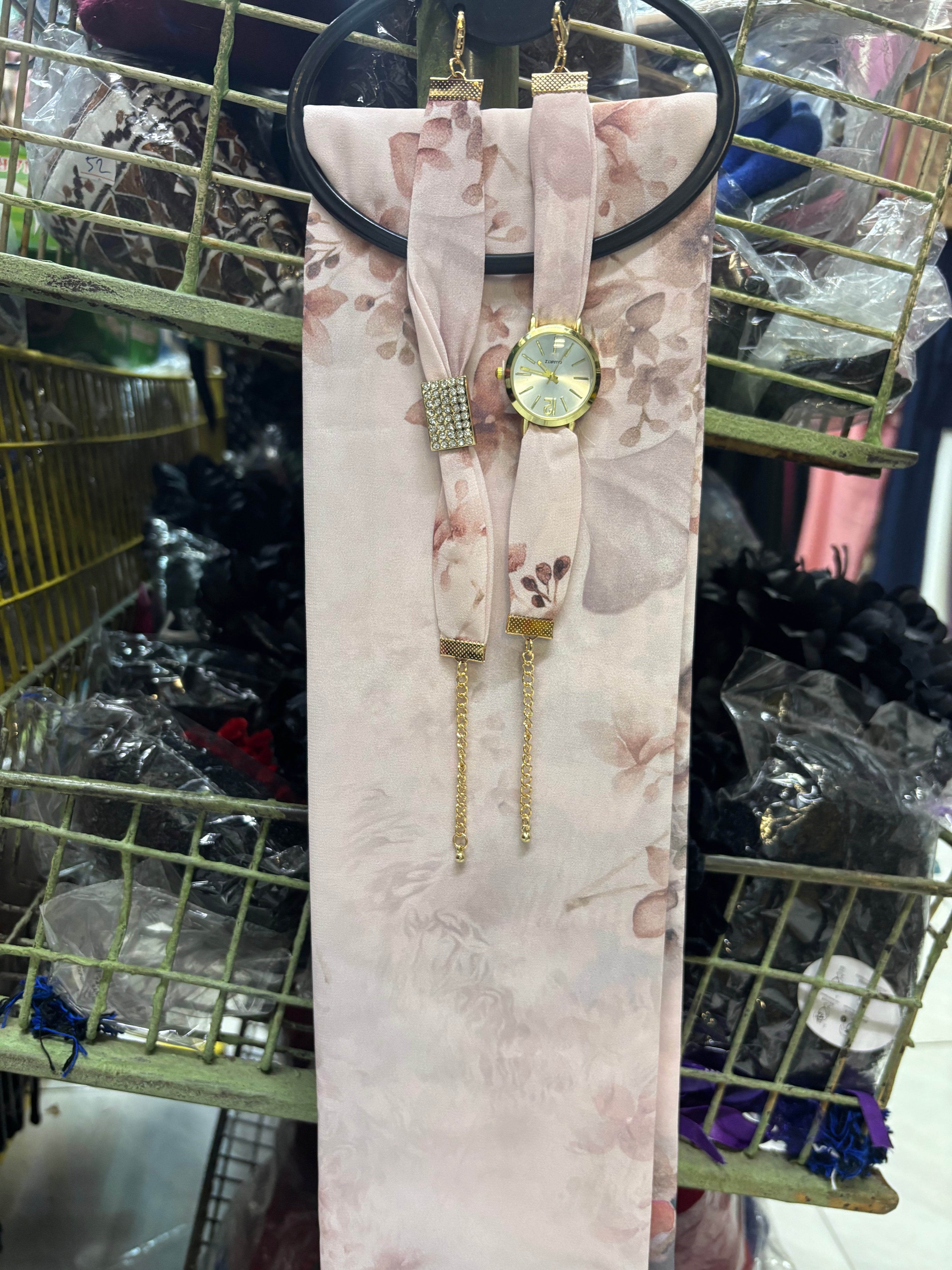 ✨ Floral Chiffon Scarf Watch Set