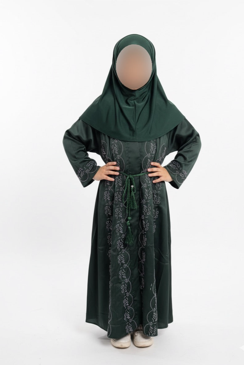 🌿 Emerald Beaded Girls Abaya