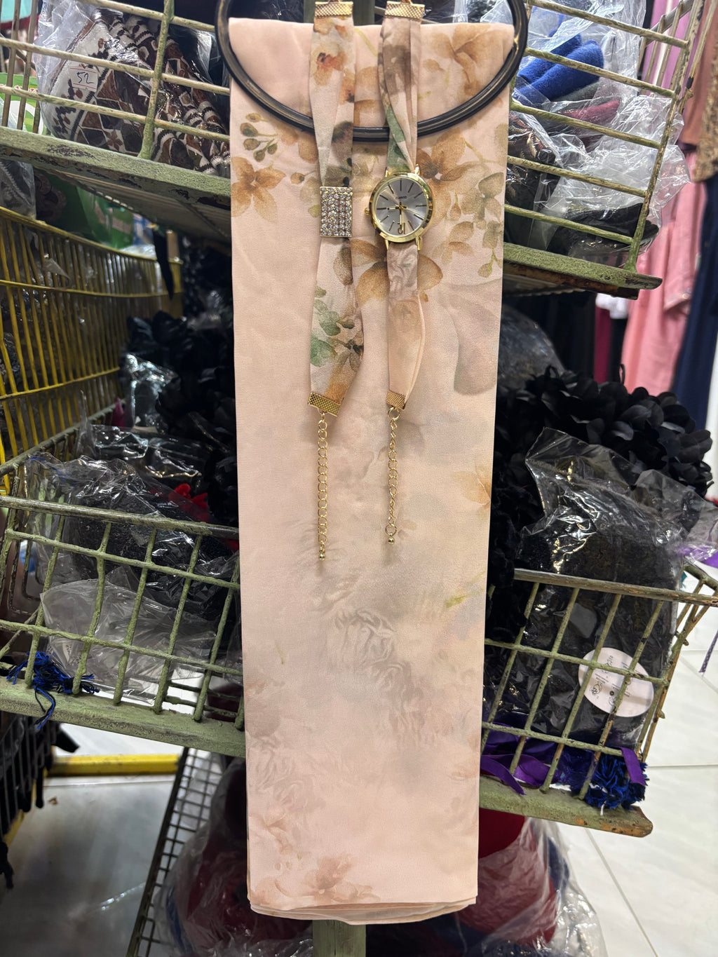 ✨ Floral Chiffon Scarf Watch Set