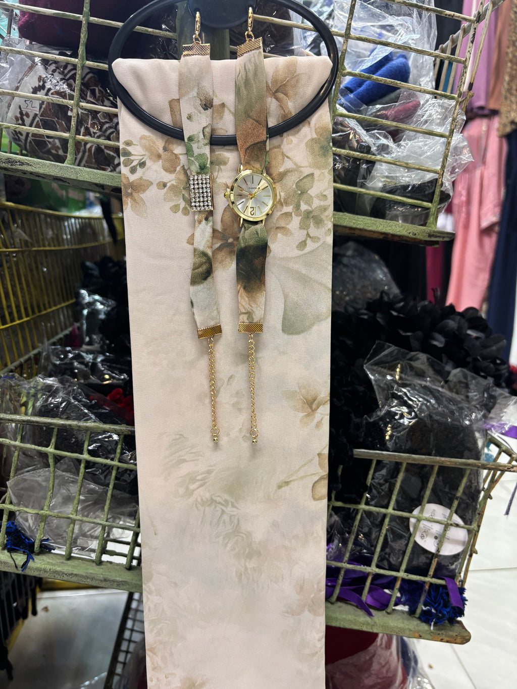 ✨ Floral Chiffon Scarf Watch Set