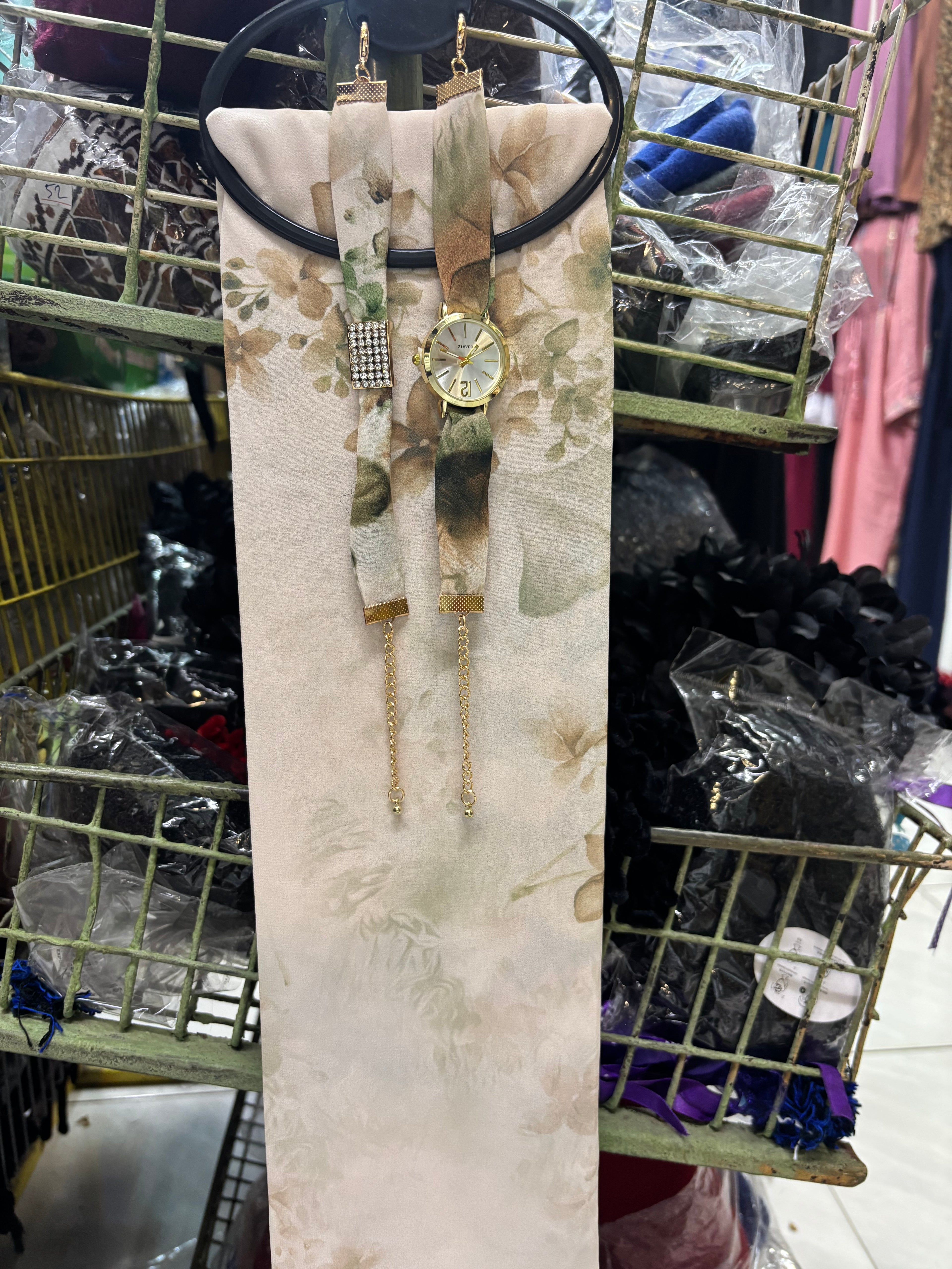 ✨ Floral Chiffon Scarf Watch Set