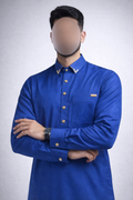 Royal Blue Signature Thobe – Gold Button Detail