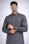 Charcoal Gold buttoned Thobe