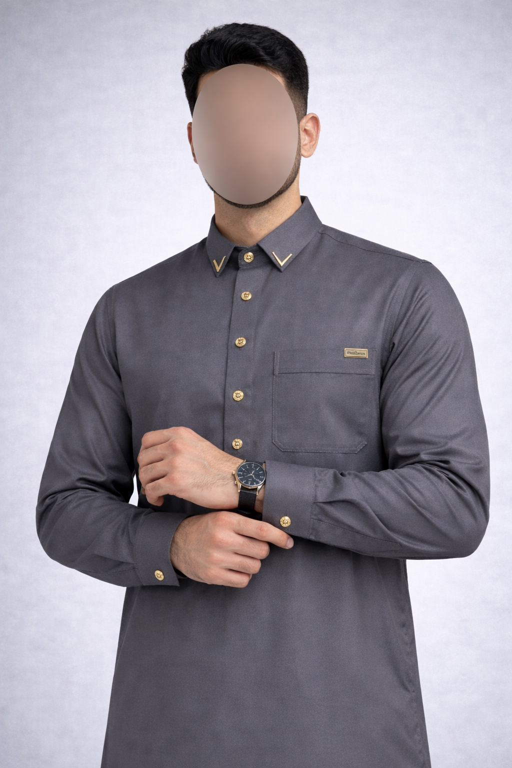 Charcoal Gold buttoned Thobe